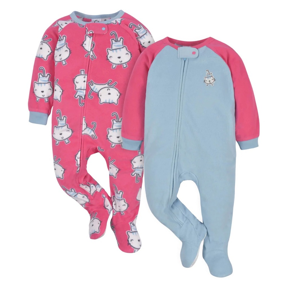 Gerber 2-Pack Baby & Toddler Girls Pink Tigers Fleece Pajamas